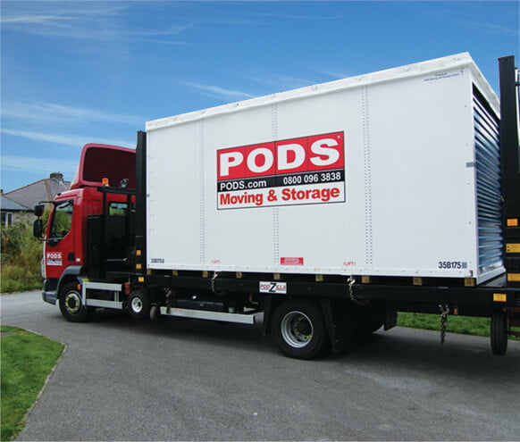 Truck transporting PODS container