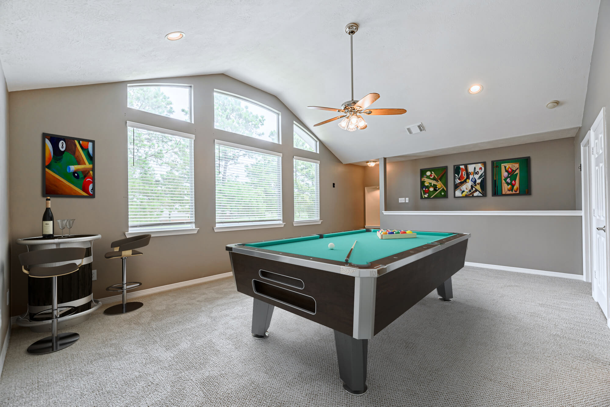 large billiard in a game room